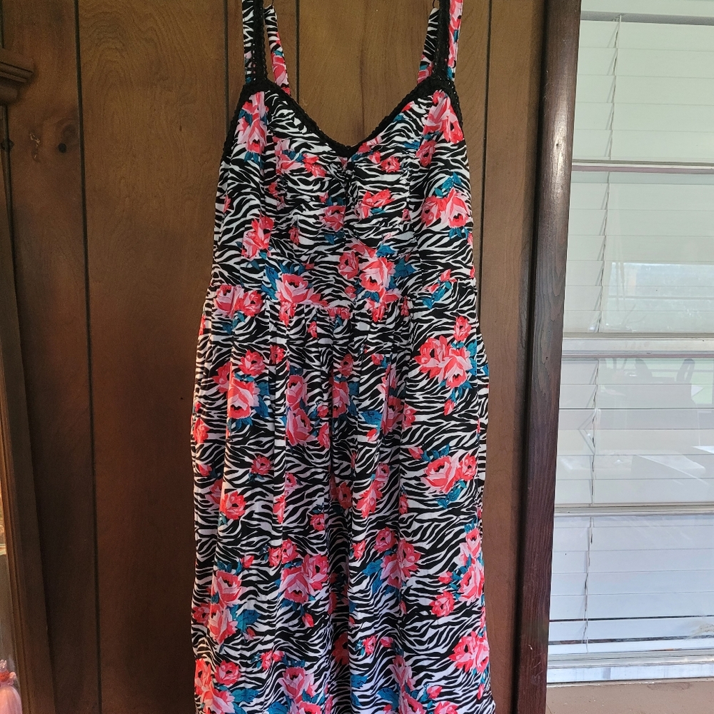 Animal Print with Floral Design Challis Strappy Dress